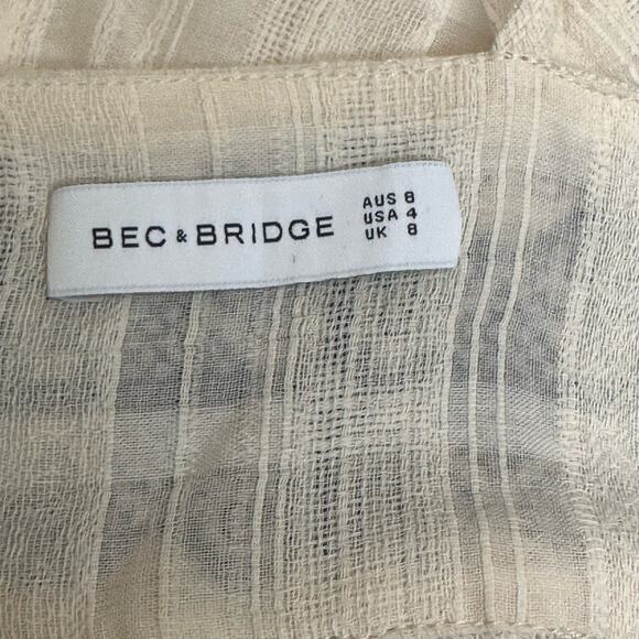 Bec & Bridge Cream Blue Embroidered Tassel Tie Open Back Sleeveless Top sz 4 EUC - Picture 8 of 10